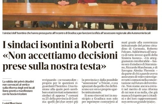 I sindaci isontini a Roberti «Non accettiamo decisioni prese sulla nostra testa»