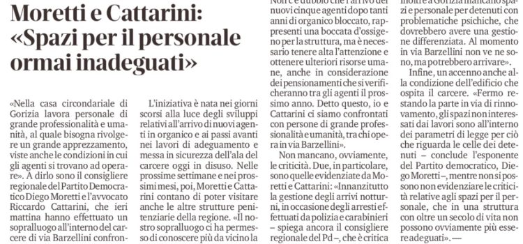 Visita in carcere Moretti – Cattarini – È necessario un aumento strutturale del personale