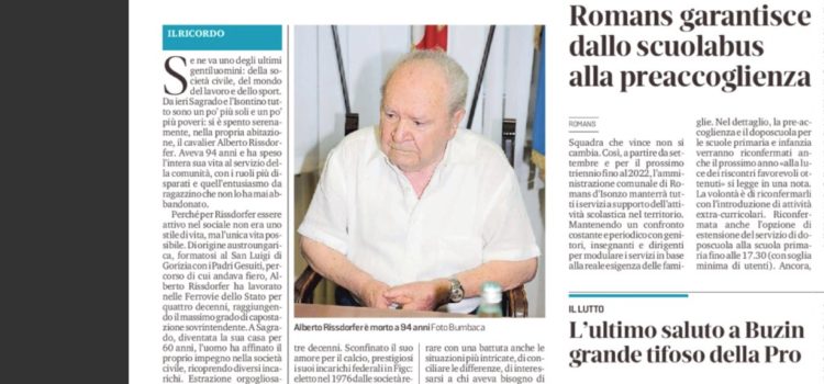 Un ricordo di un grande sagradino, alberto Rissdorfer